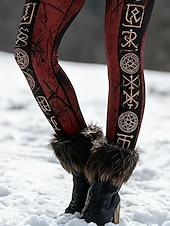 abordables -Femmes Leggings Leggings confortables Vacances ancien Style Ethnique Longueur complète Taille haute Graphique Impression Confortable Élastique Occasionnel Quotidien Vacances Vin Printemps Automne