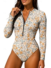 cheap One Pieces Rash Guards-Women's Rash guard Swimsuit Floral Zip Up UPF50+ Quick Dry Lightweight Long Sleeve Bodysuit Swim Shirt Surfing Beach Water Sports Summer