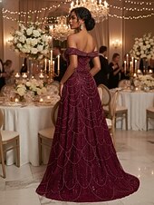 Недорогие Платья на вечер в стиле А-силуэта-А-силуэт С коротким шлейфом Вышивка бисером Вечернее платье Платье матери невесты Вечернее платье Элегантный стиль Винтаж Блестящая Без рукавов С открытыми плечами Свадьба Официальные Тюль Пайетки с