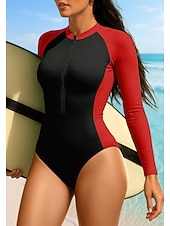 cheap One Pieces Rash Guards-Women's Rash Guard Color-blocking Zip Up UPF50+ Quick Dry Lightweight Long Sleeve Bodysuit Swim Shirt Surfing Canoeing Beach Summer