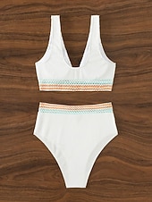 abordables Conjuntos de bikini-Bikini de mujer de 2 piezas bañador control de abdomen cintura alta delgada sin espalda vacaciones playa ropa color sólido cuello en V sin mangas trajes de baño