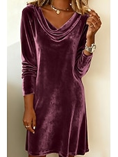 economico Vestito Semplice-abito midi da donna, abito tubino, abito attillato, festa, compleanno, cocktail, quotidiano, vestibilità regolare, tinta unita, manica lunga, girocollo, blu, argento, rosso vino, nero, autunno inverno