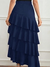 economico Gonne Formali-Per donna Elegante Moda Maxi Vita media Gonne Semplice Arricciato Inelastico Quotidiano Streetwear Vinaccia blu navy Nero Verde Estate