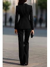 Недорогие Женские костюмы-Жен. Костюмы-2 Брючные костюмы Официальные Свадебный гость Стретч-креп Элегантный стиль Простой На каждый день Длинный рукав В пол До щиколотки Прямоугольный Застегнутый фронт