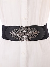 abordables Cinturón de mujer-Cinturón elástico para mujer con hebilla de aleación – elegante material de poliéster, ajuste regulable – perfecto para vestidos, atuendos casuales y formales