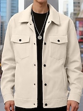 economico Giubbotti Casual-Per uomo Giacca Leggera Giacca Camicia Giacca Casual All'aperto Streetwear Tasca Bottoni Primavera &amp; Autunno Autunno &amp; Inverno Semplice Streetwear Quotidiano Collo ripiegato Regolare Nero Marrone