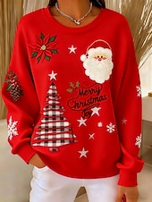 abordables Sweat de Noël-Femmes Sweatshirt Pull Graphique Arbre de Noël Occasionnel manche longue Col ras du cou Hauts Réguliers Rue Tenue Quotidienne Occasionnel Patchwork Jaune Rouge Vert Beige Automne Hiver