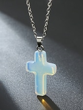 Недорогие Мужские украшения-Мужское рождественское ожерелье с подвеской-крестиком из натурального камня, доступно в нескольких цветах, стильный и модный дизайн, идеально подходит для подарков на праздники