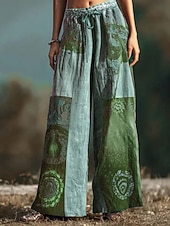  Per donna Gamba larga Chinos Vacanza Vintage Stile Etnico Lunghezza intera Vita Alta Coulisse Patchwork Stampa Inelastico Vacanza Formale Streetwear Blu Viola Grigio Verde Estate Primavera Autunno