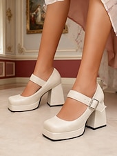 billiga Pumps med blockklack-Gröna blommiga platåskor i konstläder med Mary Jane-spänne för kvinnor - vintageklackar från 1950-talet för formella tillfällen, fester och bröllop