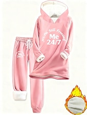 voordelige Blousepakken voor dames-Dames Tweedelige sets Trainingspak Broeken Sets Lange mouw Capuchon Grafisch Brief Trekkoord Afdrukken Dagelijks Stijlvol Casual Dagelijks blauw Zwart Blozend Roze Herfst Normale pasvorm