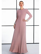 Недорогие Платья на вечер в стиле А-силуэта-А-силуэт В пол Бальное платье с накидкой Вечернее платье Торжественное платье Элегантный стиль Высокий раскол Длинный рукав Вырез под горло Официальные Свадьба Карман Стретч-креп с Стразы