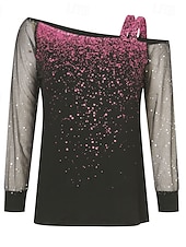  Γυναικεία Μπλούζα Γκλίτερ Ombre Βίντατζ Στυλάτο Μακρυμάνικο Ασύμμετρο Κανονικά μπλουζάκια Καθημερινά Αργίες Εξόδου Θαλασσί Ασημί Κρασί Χρυσό Καλοκαίρι Φθινόπωρο