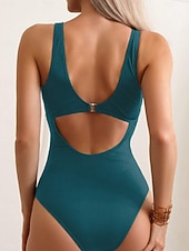 Недорогие Монокини-Женский купальник в одном целом стройнящий с рюшами монокини контроль живота высокая талия стройный без спины для отпуска пляжная одежда однотонный V-образный вырез без рукавов