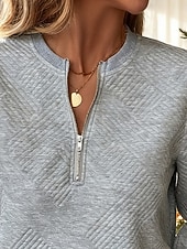 baratos Tops Simples-Mulheres Pulôver Moletom Com Capuz Tecido Casual Manga Longa Com Capuz Tops regulares Rua Dia a Dia Zip Up Cinzento Outono Inverno