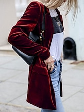 preiswerte Wintermäntel-Damen Freizeitjacke Samtblazer Bequem Atmungsaktiv Tasche Lässig Einfach Urlaub Straße Lässig Alltagskleidung Offene Vorderseite Regulär Umlegekragen Normale Passform Langarm Oberbekleidung Blau