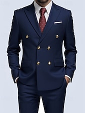 billige Herre Klassiske Blazere-Herre Blazer + kjolebukser Blazer drakter Virksomhet Cocktailfest Bryllupsfest 2 deler Mote Fritid Vår Høst Polyester عادي Lomme Knapper Bekvem Dobbeltkneppet Blazer Blå Mørkegrå Svart Hvit