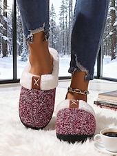 abordables Pantuflas y chanclas de mujer-Pantuflas de invierno cálidas de punto para mujer: zapatos de interior con forro polar de felpa y parte trasera completa con suela antideslizante para el hogar y el dormitorio
