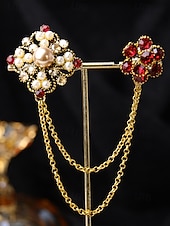 cheap Men's Ties &amp; Bow Ties-Men's Christmas Brooch Set - Elegant Alloy Material with Multi-Colored Gems and Pearls, Festive Chain Design for Suits, Parties and Holiday Occasions