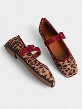 voordelige Platte damesschoenen-Mary Jane-flats met luipaardprint voor dames met fluwelen gespband – vintage stijl, perfect voor Kerstmis, feestdagen en dagelijks gebruik