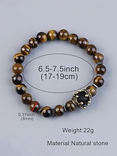 economico Gioielli da uomo-Bracciale da uomo in pietra naturale – design regolabile con perline e dettaglio a corona, disponibile in più colori, perfetto per l'abbigliamento casual e per le occasioni speciali