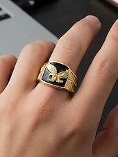 voordelige Heren sieraden-herenring van roestvrij staal met adelaarsmotief, zwart geëmailleerd ontwerp met gouden en zilveren afwerking, modieuze statementring, perfect voor casual of formele gelegenheden