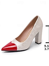 お買い得  女性のクリスマスシューズ-レディースの赤と白のブロックヒールパンプス - クリスマスパーティーやホリデーシーズンにぴったりの、華やかなポインテッドトゥのハイヒール