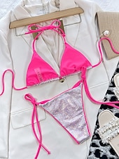 cheap Bikini Sets-Women's Bikini 2 Piece Swimsuit Cheeky Slim Backless Vacation Beach Wear Solid Color Halter Neck Sleeveless Bathing Suits