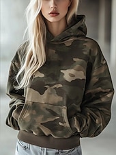 preiswerte Kunst &amp; Design Tops-Damen Kapuzenpullover Grafik Tarnung Vintage Lässig Langarm Mit Kapuze Normale Oberteile Lässig Grün Frühling Herbst Winter