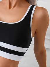 abordables Tankinis-Tankini femme 2 pièces maillot de bain culottes colorblock contrôle du ventre taille haute slim sans dos vêtements de plage de vacances rayé en U sans manches