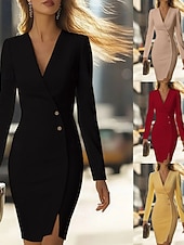 Χαμηλού Κόστους Απλό Φόρεμα-Γυναικεία Μίνι φόρεμα Φορέματα Blazer Φόρεμα σε ευθεία γραμμή Κομψό Μοντέρνα Καθημερινά Γραφείο Αργίες Κανονικό Σκέτο Μακρυμάνικο Λαιμόκοψη V Μαύρο Κίτρινο Ανθισμένο Ροζ Ρουμπίνι Φθινόπωρο Χειμώνας