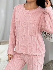 preiswerte Damen Loungewear-Damen Schlafanzug Freizeitkleidung Schlafanzug Set Lässig Einfarbig Elastischer Bund Hose Heim Täglich Bett Langarm Rundhalsausschnitt Rosa Herbst Winter Lässiger Schnitt