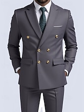 billige Herre Klassiske Blazere-Herre Blazer + kjolebukser Blazer drakter Virksomhet Cocktailfest Bryllupsfest 2 deler Mote Fritid Vår Høst Polyester عادي Lomme Knapper Bekvem Dobbeltkneppet Blazer Blå Mørkegrå Svart Hvit