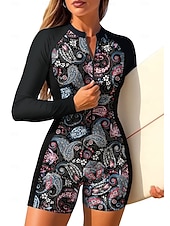 abordables Rash Guards de Una Pieza-Mujer Regular Camiseta Protección Solar Surf Traje de surf de una pieza Traje de baño Cachemir Tropical Folk Cerrar con sujetador incorporado Acolchado extraíble Protección solar UV UPF50+ Utra