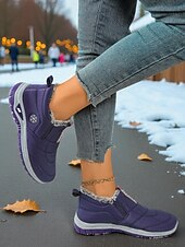 economico Sneakers da donna-Sneakers invernali da donna in caldo pile foderate in bordeaux - comode scarpe da esterno comode e impermeabili slip-on per il freddo e i viaggi di Natale