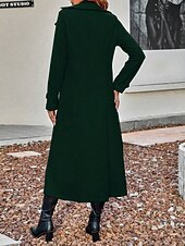 Недорогие Зимние пальто-Жен. Зимнее пальто Удобный Дышащий Карман Пуговицы На каждый день Полотняное плетение Отпуск Для улицы Повседневные На каждый день Однобортный крой Длинная Отложной Стандартный Длинный рукав