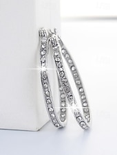 baratos Brinco Feminino-Brincos de argola elegantes com cristais transparentes brilhantes – brincos pendentes em aço inoxidável banhado a ouro e prata.