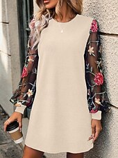 cheap Mini Black Dress-Women's Mini Dress Casual Dress T Shirt Dress Tee Dress Print Dress Modern Daily Outdoor Vacation Regular Fit Floral Long Sleeve Crew Neck Blue Black Apricot Summer Spring