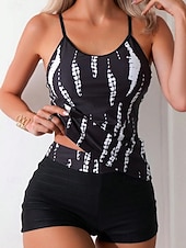 levne Tankiny-Dámské tankini dvoudílné plavky nabírané vysoký pas kontrola břicha vysoký pas štíhlé bez zadního dílu plážové oblečení květinový U krk bez rukávů