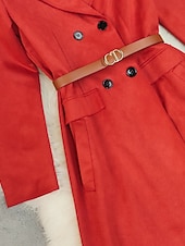 tanie Kurtki zimowe-Damskie Płaszcz zimowy Płaszcz Zatrzymujący ciepło Wygodny Kieszeń Guziki Codzienny Równina Urlop Wyjściowe Weekend Długie Klapy wcięte Regularny Długi rękaw Odzież wierzchnia Czerwony Jesień Zima