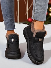 billiga Snö- och vinterstövlar-damkaffefärgade quiltade vinterkorta stövlar – varma slip-on pufferstövlar med foder i fuskpäls och rem för utomhusbruk i snö och vardagsbruk