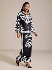 abordables Pantalons-pantalon femme noir imprimé floral jambe droite satin vacances décontracté quotidien printemps été automne