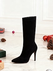 ieftine Botine-Ghete roșii cu vârful ascuțit din piele întoarsă pentru femei – ghete elegante cu toc înalt și fermoar pentru petreceri de Crăciun, ocazii speciale și modă de iarnă