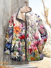 abordables Parka Casual-Mujer Chaqueta de Invierno Chaqueta acolchada Mantiene abrigado Ligero Botones Estampado Activo Vintage Artístico Casual Floral Casual Regular Escote Chino Ajuste regular Manga Larga Ropa de calle