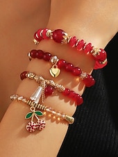 Недорогие Женский браслет-Женский рождественский браслет из бусин с вишневой тематикой, красный и золотой, идеальный подарок на праздник
