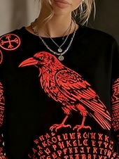 preiswerte Viking-Oberteile-Damen Pullover Sweatshirt Grafik Vintage Lässig Langarm Rundhalsausschnitt Normale Oberteile Lässig Straße Alltagskleidung Rote Frühling Herbst Winter