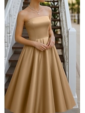 cheap Ankle Length-Two Piece A-Line Ankle Length Beaded Eembroidered Party Dress Cocktail Dress Mother of the Bride Dress Long Sleeve Strapless Off Shoulder Elegant Sparkle &amp; Shine Formal Wedding Guest Semi Formal Satin