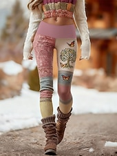 economico -Per donna Vichingo Leggings Leggings comodi Vacanza Vintage Stile Etnico Lunghezza intera Vita Alta Grafico Albero Stampa Confortevole Elasticizzato Casuale Quotidiano Vacanza Rosa Primavera Autunno