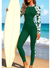 abordables Rash Guards Une Pièce-Femmes Moyen Maillot Anti UV Rashguard intégral Combinaison de surf une pièce Floral Tropical Zip Up avec soutien-gorge intégré ​fermeture éclair sur le devant Protection Solaire UV Couvrant UPF50+