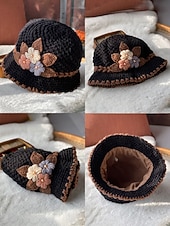 tanie Kapelusze damskie-Damska czapka beanie z dzianiny – miękki wełniany materiał, wiele kolorów, zdobienie w postaci kwiatów 3D, podszewka z polaru zapewniająca ciepło, idealna na święta Bożego Narodzenia i zimowe aktywności na świeżym powietrzu